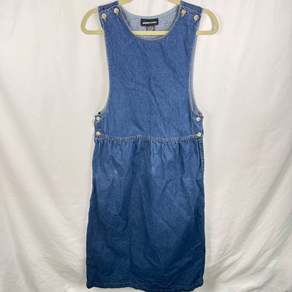 Vintage Boston Classics Denim Cotton Midi Overall Dress 8 Modest Cottagecore